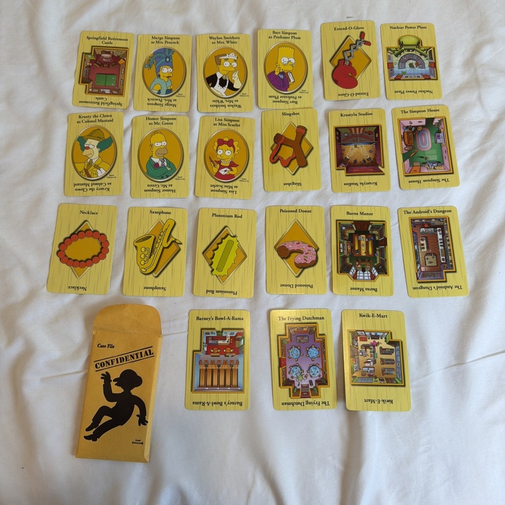 Clue The Simpsons 21 Suspect Weapons and Location Cards Replacement Parts 2000